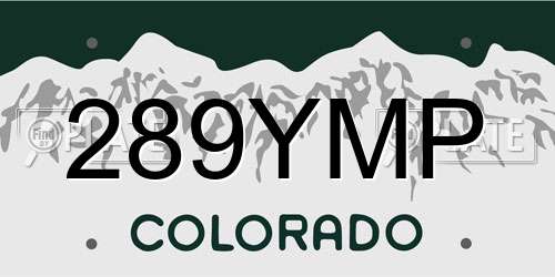 289YMP Colorado License Plate