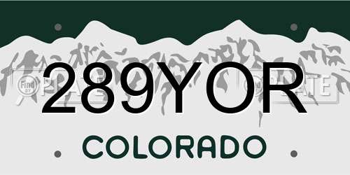 289YOR Colorado License Plate