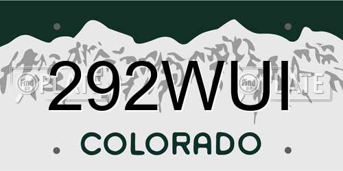 292WUI Colorado License Plate