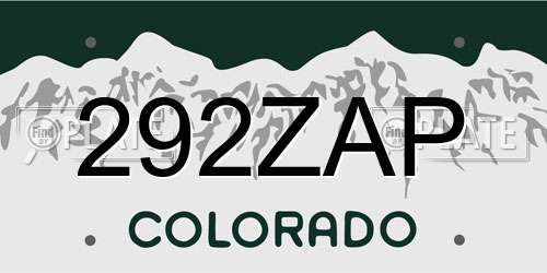 292ZAP Colorado License Plate