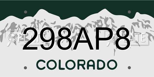 298AP8 Colorado License Plate