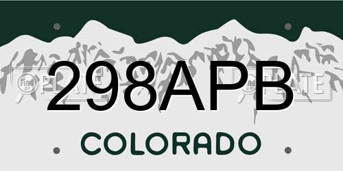 298APB Colorado License Plate
