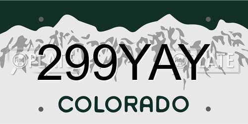 299YAY Colorado License Plate