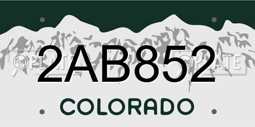 2AB852 Colorado License Plate