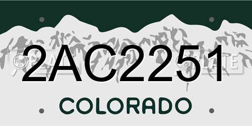 2AC2251 Colorado License Plate