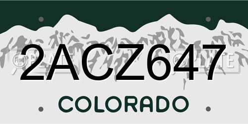 2ACZ647 Colorado License Plate
