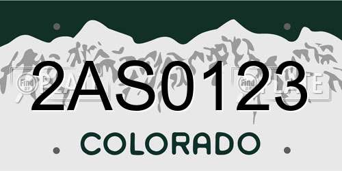 2AS0123 Colorado License Plate