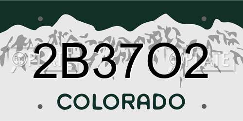 2B37O2 Colorado License Plate