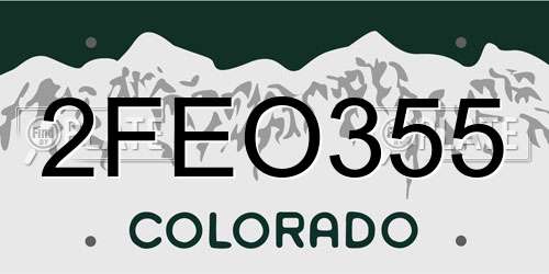 2FEO355 Colorado License Plate