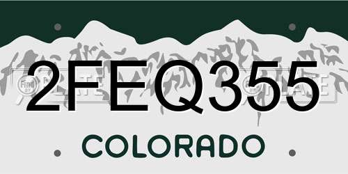 2FEQ355 Colorado License Plate