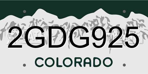 2GDG925 Colorado License Plate