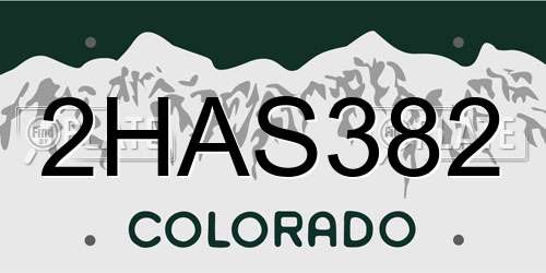 2HAS382 Colorado License Plate