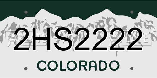 2HS2222 Colorado License Plate