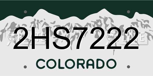 2HS7222 Colorado License Plate