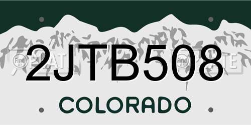 2JTB508 Colorado License Plate