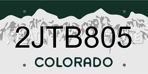 2JTB805 Colorado License Plate