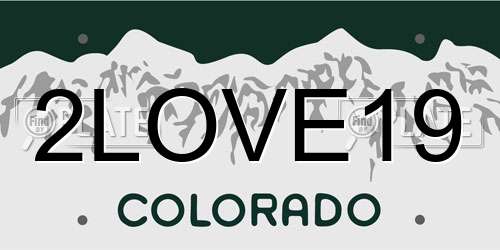 2LOVE19 Colorado License Plate