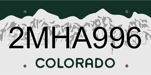2MHA996 Colorado License Plate