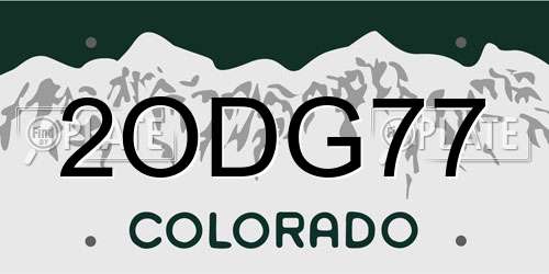 2ODG77 Colorado License Plate