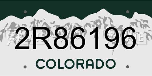 2R86196 Colorado License Plate