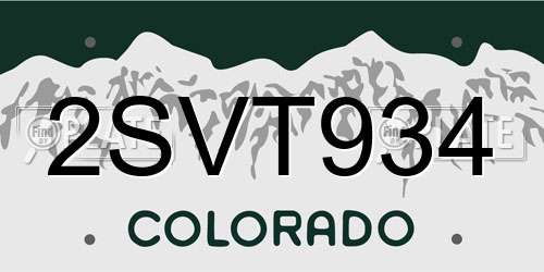 2SVT934 Colorado License Plate
