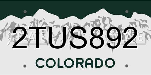 2TUS892 Colorado License Plate