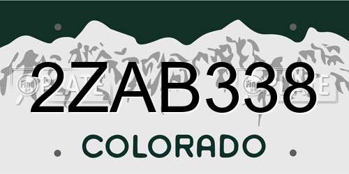 2ZAB338 Colorado License Plate