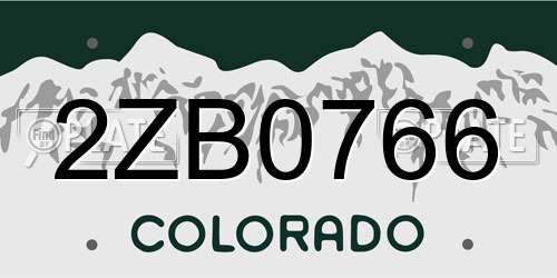 2ZB0766 Colorado License Plate