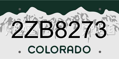 2ZB8273 Colorado License Plate