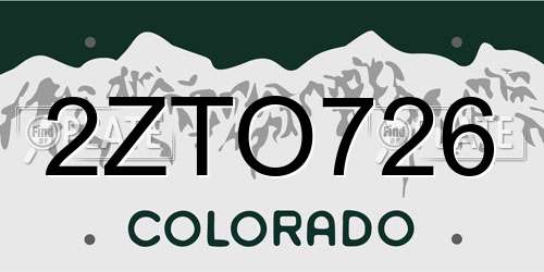 2ZTO726 Colorado License Plate