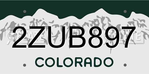 2ZUB897 Colorado License Plate
