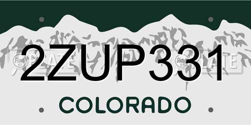 2ZUP331 Colorado License Plate