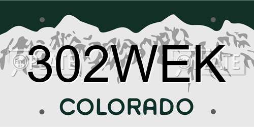302WEK Colorado License Plate