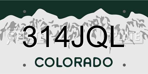314JQL Colorado License Plate