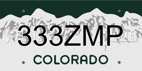 333ZMP Colorado License Plate
