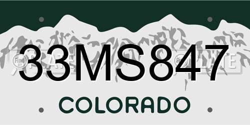 33MS847 Colorado License Plate