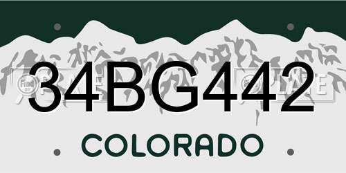 34BG442 Colorado License Plate