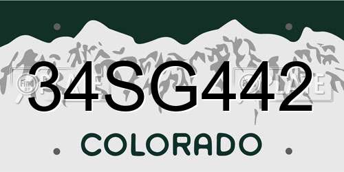 34SG442 Colorado License Plate
