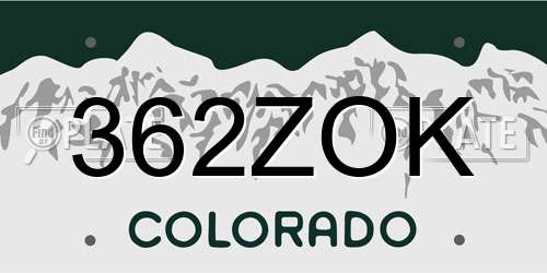 362ZOK Colorado License Plate