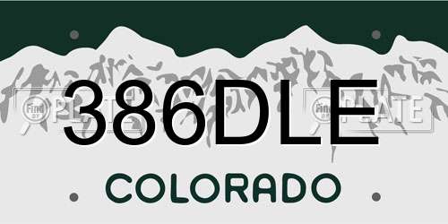 386DLE Colorado License Plate