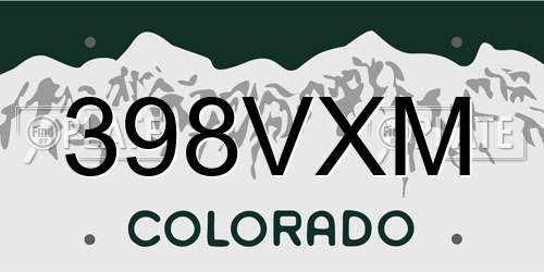 398VXM Colorado License Plate