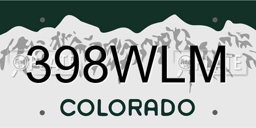 398WLM Colorado License Plate