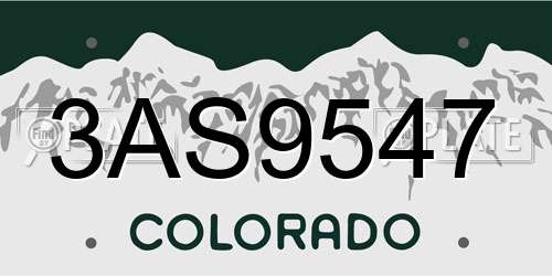 3AS9547 Colorado License Plate