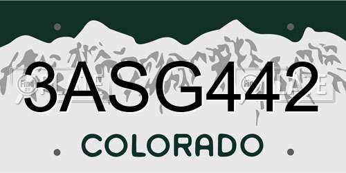 3ASG442 Colorado License Plate