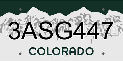3ASG447 Colorado License Plate