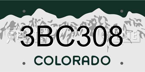 3BC308 Colorado License Plate