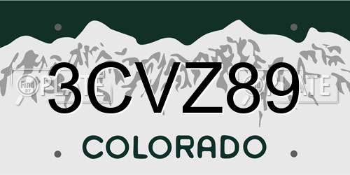 3CVZ89 Colorado License Plate