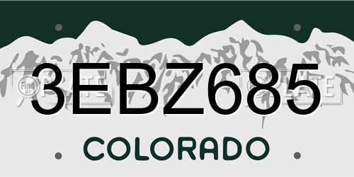 3EBZ685 Colorado License Plate
