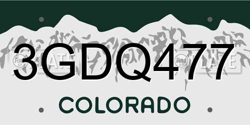 3GDQ477 Colorado License Plate