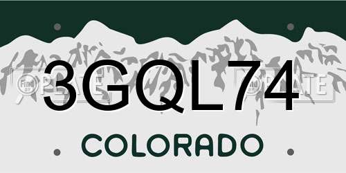 3GQL74 Colorado License Plate